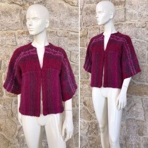 Gorgeous Vintage 1970s 1980s Fiber Work by Linda Phillips Raspberry Boho Sweater